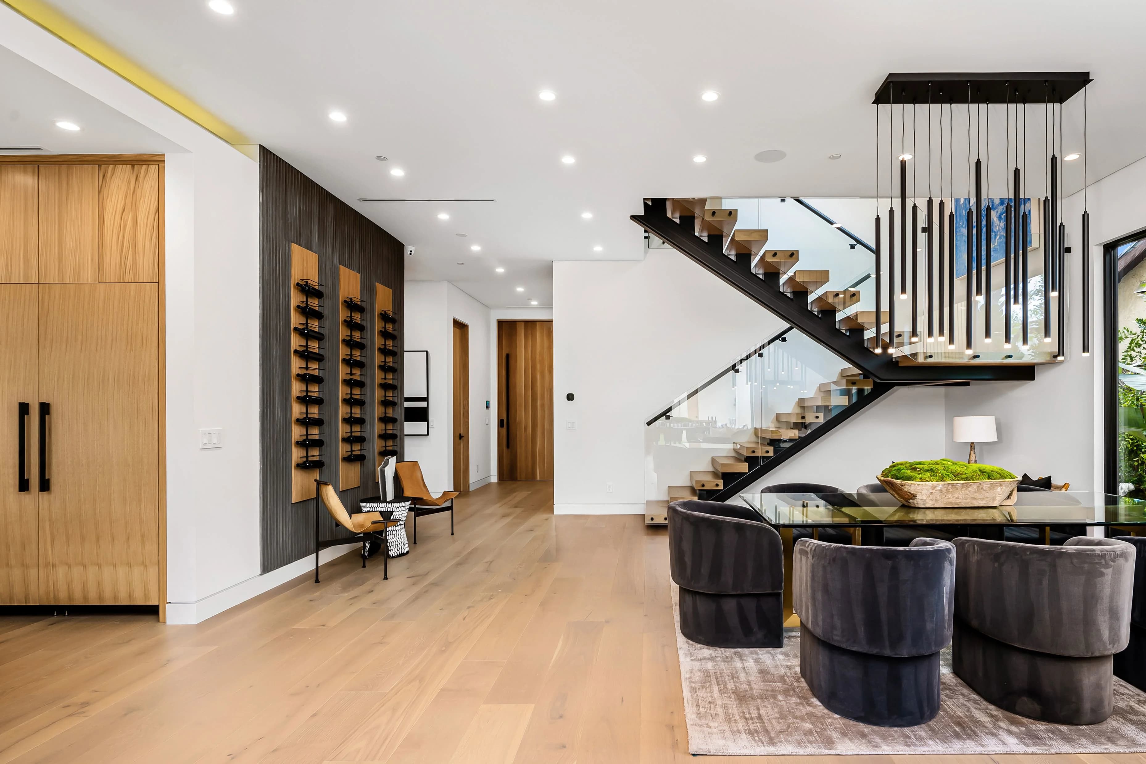 Architectural staircase and luxury dining residence